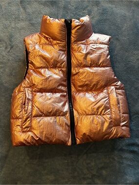 Reversible Puffer Vest in Black with Pink Metallic Copper Lining